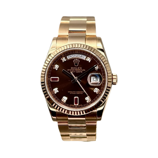 Rolex Day Date 36 Ref. 118235 Ruby and Diamond Chocolate Dial